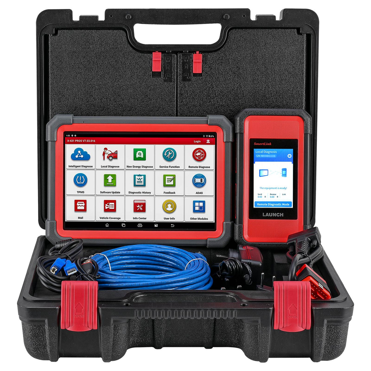 Launch X431 PRO 5 in its carrying case with SmartLink and cables
