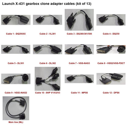 Launch X-431 gearbox clone adapter cables, kit of 13 with names